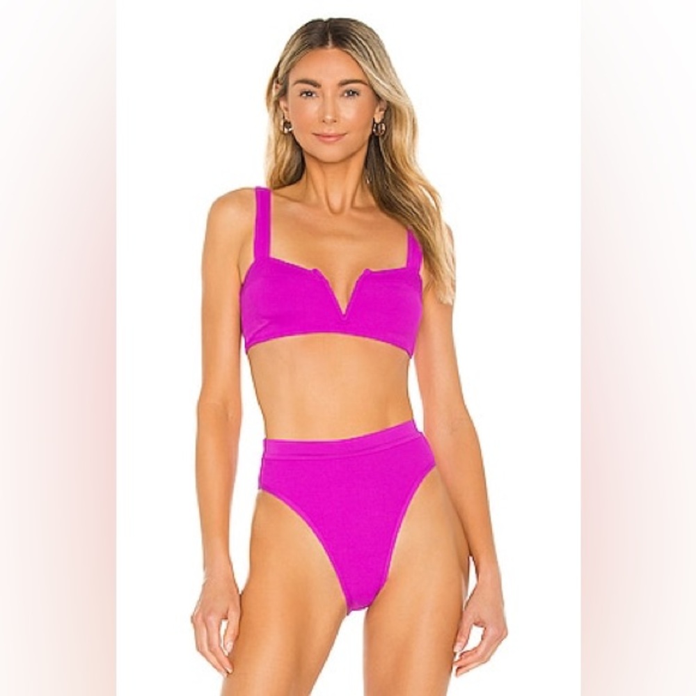 L*Space High Waist Frenchi‎ Bitsy Ribbed Bikini Bottom In Pink Pitaya NWT